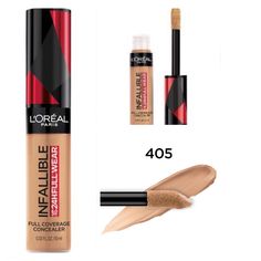 New - Shade Is 405 Toffee Full Coverage Cream Concealer: Experience Full Coverage And Full Face Wear With A Flawless Matte Finish For Up To 24 Hours; This Multi Use Formula Conceals Imperfections And Covers Blemishes While Doubling As A Contour Highlight Product Maximum Coverage: The Extra Large Applicator Provides Maximum Coverage In One Stroke To Cover Under-Eye Circles, Acne Scars, And Discoloration; The Waterproof Concealer Features A Non Greasy Formula That Won't Transfer, Fade, Or Flake Pe Loreal True Match, Loreal Infallible, Loreal Paris Infallible, Waterproof Concealer, Contour Highlight, Full Coverage Concealer, Concealer Colors, Concealer Makeup, Eye Circles