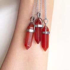 Carnelian Jewelry Crystal Necklace Red Crystal Bullet Necklace - Etsy.de Red Carnelian Spiritual Jewelry, Red Agate Gemstone Necklace, Red Gemstone Pendant Crystal Necklaces, Red Pendant Crystal Necklaces With Gemstone, Red Gemstone Pendant Crystal Necklace, Red Crystal Pendant Necklaces, Red Natural Stone Crystal Pendant Necklace, Red Crystal Pendant Necklace With Natural Stones, Red Spiritual Crystal Necklace With Natural Stones