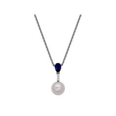 Put the perfect finishing touch on any ensemble with this Sterling Silver Genuine Cultured Pearl, Lab-Created Blue Sapphire & Cubic Zirconia Drop Pendant Necklace. Put the perfect finishing touch on any ensemble with this Sterling Silver Genuine Cultured Pearl, Lab-Created Blue Sapphire & Cubic Zirconia Drop Pendant Necklace. FEATURES Nickel free Metal: sterling silver Plating: rhodium Finish: polished Chain type: cable Packaging: boxedSTONE DETAILS Stone type: cubic zirconia, lab-created sapphi Formal Blue Necklace With Pearl Pendant, Elegant Blue Necklace With Pearl Pendant, Classic Blue Teardrop Necklace, Formal Blue Jewelry With Pearl Pendant, Formal Blue Pearl Pendant Jewelry, Classic Blue Wedding Necklaces, Cable Packaging, Drop Pendant Necklace, Drop Pendant