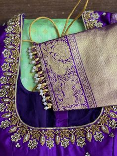 Vasanthi Creations Maggam Work, Blouse Hangings Designs, Blue Blouse Designs