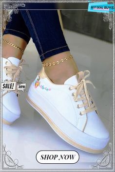 Floral Embroidery Platform Shoes Embroidery Sneakers, Casual Shoes Women Sneakers, Walking Women, Lace Up Espadrilles, Women Platform Shoes, Sneakers For Women, Trending Sneakers, Platform Sneakers, Casual Shoes Women