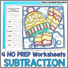 a worksheet for subtraction with the words 4 no prep worksheets