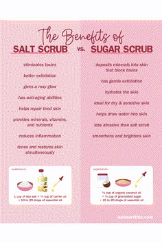 The Benefits Of Salt Scrub Vs Sugar Scrub Sensitive Skin Scrub, What Does Body Scrub Do, Exfoliate Scrub Diy, Face Scrub Routine, Diy Body Scrub To Sell, How To Scrub Body Skin Care, Sugar Salt Scrub Recipes, Body Scrub Recipe For Business, At Home Exfoliating Body Scrub