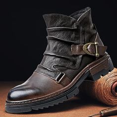 Category:Boots; Upper Materials:PU; Embellishment:Splicing; Season:Winter; Gender:Men's; Activity:Walking; Toe Shape:Square Toe; Style:Casual,Vintage; Boot Shaft:Booties / Ankle Boots; Outsole Materials:Rubber; Occasion:Outdoor; Closure Type:Lace-up; Function:Comfortable,Height Increasing,Warm; Pattern:Solid Colored; Listing Date:08/25/2023; 2023 Trends:Skull,Halloween,Work Boots,Combat Boots; Foot Length:null; Foot Width:null; Size chart date source:Measured by LightInTheBox. Mens Boots Online, Elegant Minimalism, Booties Ankle Boots, Men’s Boots, 2023 Trends, Biker Boots, Motorcycle Boots, Vintage Casual, Skull Design