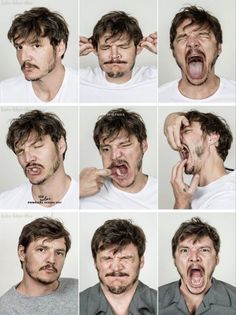 many different pictures of a man making facial expressions