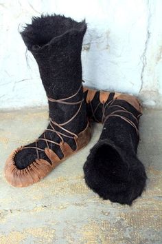 Black Alpaca, Tovad Ull, Wool Boots, Felt Boots, Viking Costume