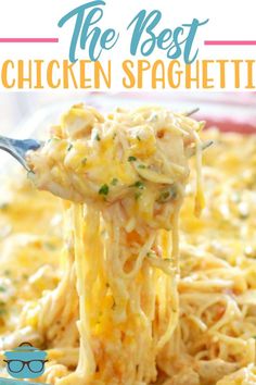 creamy cheesy chicken spaghetti is an easy dinner recipe