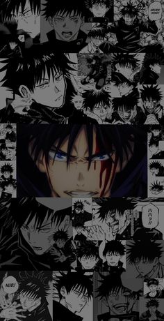 anime character collages in black and white with blue eyes, one is staring at the