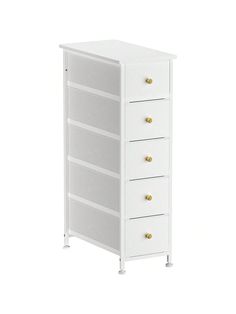 a tall white cabinet with five drawers