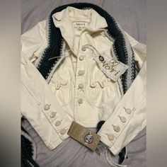 Nori Jacket Color Cream (Size Medium) Comes With A Scarf New With Tag 97% Cotton 3% Spandex -Never Worn- Winter Cream Cotton Blazer, Trendy Fitted Cream Outerwear, White Fitted Cropped Jacket For Winter, Casual Fitted Cream Outerwear, Cream Jacket, Sweaters For Women, Size Medium, Spandex, Cream