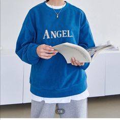 Blue Angel Fleece Pullover By Dazy Shein. 100% Polyester. Oversized. Size Medium. Brand New! Oversized Blue Sweatshirt For Winter, Oversized Long Sleeve Sweater With Letter Embroidery, Oversized Long-sleeved Sweater With Letter Embroidery, Oversized Sweater With Letter Embroidery, Blue Letter Print Sweatshirt For Fall, Blue Letter Print Sweatshirt For Winter, Oversized Winter Sweater With Letter Embroidery, Oversized Light Blue Long Sleeve Sweatshirt, Blue Sweatshirt With Letter Embroidery For Fall