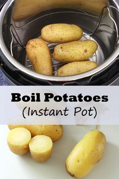 potatoes in an instant pot with text overlay that reads perfect boiled potatoes instant pot