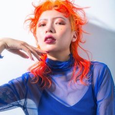 model's insta: ___bethelight | hair by weiwesleywei (insta: weiwesleywei) | ooo-ing studio (insta: ooo___ing) Neon Hair, Hair Color, Orange, Makeup