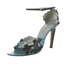 Description Miu Miu Leather Sandals Blue Patterned Wrap-Around Straps & Buckle Closure At Ankles Heels: 4.25" Condition:Details:Moderate Discoloration At Insoles; Minor Creasing Throughout; Minor Residue Throughout; Wear At Soles Miu Miu Sandals, Miu Miu Shoes, Ankle Heels, Blue Sandals, Miu Miu, Leather Sandals, Shoes Women Heels, Black Blue, Blue Black