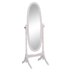 a white wooden stand with a mirror on it