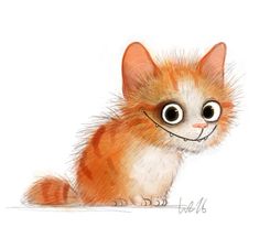 a drawing of a cat with big eyes and a smile on it's face