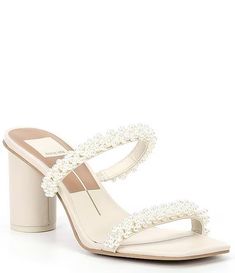 Dolce Vita Noel Pearl Square Toe Dress Sandals | Dillard's White Heels With Gold Accents, Dolce Vita Pearl Shoes, Wedding Heels Short, White Simple Heels, Cream Sandals With Reinforced Heel For Spring, Leather Sandals With Reinforced Heel For Wedding, Beige Synthetic Sandals For Wedding, Elegant Cream Synthetic Sandals, Frosh Dresses