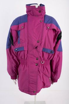 Vintage 90s Womens St Johns Bay Ski Jacket Coat L Large Pink Purple Retro w hood gently worn condition- light wear and small hole in back upper shoulder - see images  waist cinches in center big pockets, and hood snaps in and out of collar pit to pit-25" sleeve-22.5" seam to cuff length-28.5" 90s Style Long Sleeve Outerwear For Outdoor Activities, 90s Style Long Sleeve Outdoor Outerwear, 90s Style Outerwear With Pockets For Winter, Vintage Parka With Detachable Hood For Streetwear, Vintage Long Sleeve Windbreaker For Cold Weather, Vintage Long Sleeve Windbreaker For Winter, Vintage Hooded Jacket For Winter Outdoor Activities, Vintage Hooded Winter Jacket For Outdoor Activities, Vintage Winter Hooded Jacket For Outdoor Activities