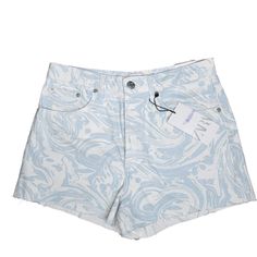 These Zara Shorts Are Perfect When You Want To Look Stylish But Still Say, "I Just Woke Up Like This." Rock That Effortlessly Cool Vibe. High-Waist Design Marble Print Button Fly Closure Five-Pocket Style Raw Hem Light Blue & White Colors Features: Shorts Size: Womens 8 Condition: New With Tags Zara High Rise Bottoms With Button Closure, White Denim Bottoms By Zara, Zara Summer Jeans With Button Closure, Zara Jeans With Button Closure For Summer, Print Denim, Zara Shorts, Marble Print, White Colors, Printed Denim