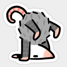 a sticker with an image of a rat on it's back and legs