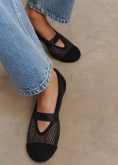 Mesh Ballerina Flat | ME+EM Wardrobe Building, Ankle Sleeve, Leather Supplies, Built In Wardrobe, Shoe Size Conversion, Now And Forever, Ballerina Flats, Ballet Flat, Black Flats