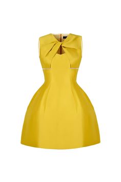 Fitted A-line Dress With Bow, Cocktail A-line Mini Dress With Bow, Yellow And White Outfits For Women, Elegant Cocktail Mini Dress With Bow Tie Back, Spring Mini Dress With Bow And Fitted Bodice, Fitted Bodice Mini Dress With Bow For Spring, A-line Dresses With Bow For Gala, Silk Party Dress With Detachable Bow, A-line Gala Dress With Bow