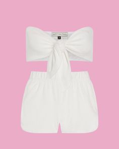 Terry towel white summer set Bow Bandeau, Style Shorts, White Towels