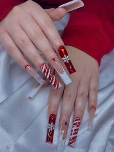 #Pinterest @pinterest #fashiontipstricks @fashiontipstricks #nails #Christmas #christmasnail Christmas Nails Charms, Red Winter Nails Acrylic, Xl Christmas Nails, Christmas Nails Xl, Present Nails Christmas, Christmas Nails Ideas Red, Red Christmas Nails Square, Red Christmas Acrylic Nails, Christmas Long Nails