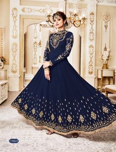 #navy #blue #georgette #embroidery #designs #anarkalisuit | navy blue georgette anarkali suit | embroidered anarkali suit | bottom innar sentun | Duptta Jarget with less pati | occasional wear | party wear |