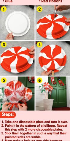 instructions to make a candy cane paper plate