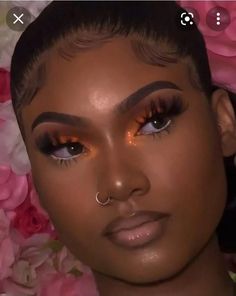 Halloween Women Makeup, Spiderbite Piercings, Orange Eye Makeup, Orange Makeup, Prom Makeup Looks, Brown Skin Makeup