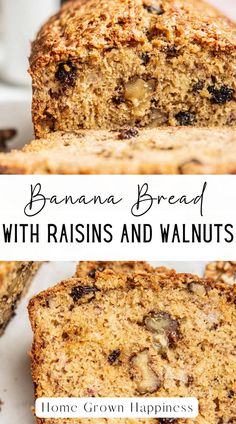 banana bread with raisins and walnuts on top