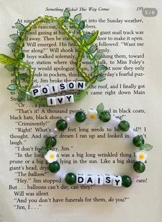 some type of book page with flowers and words on it that spell out the word posion ivy