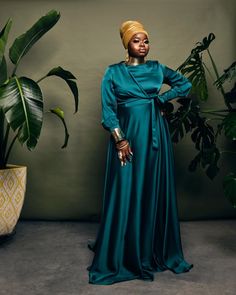 Al Akhawat I Royal Green – Hijabthrone Modest Neckline, Satin Hands, Royal Green, Eid Dresses, Tie Wrap, Dress Design, African Fashion, Modest Fashion, Dress Making