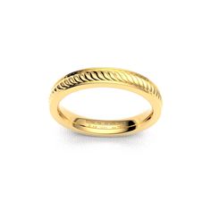 a yellow gold wedding ring with braiding on the sides and a plain band in the middle