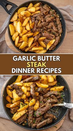 Here is a Garlic Butter Steak Dinner Recipes Steak And Potato Wedges, Steak And Yellow Potatoes, Steak Dinner Ideas Instant Pot, Ideas For Steak Dinners, Supper Ideas Steak, Cut Up Steak Recipes, Dinner Recipes For Family Steak, Steak Strips Dinner Ideas, Healthy Steak Meals