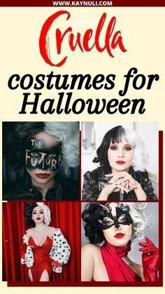 the cover of cruela's costumes for halloween, with four photos of women wearing masks