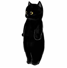 a black cat with yellow eyes standing on its hind legs