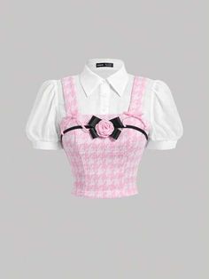 Shein Shirts, 3d Clothes, Tops Shein, Top Rosa, Knitted Shirt, Bow Top, Going Out Tops, Dolce E Gabbana, Kawaii Clothes