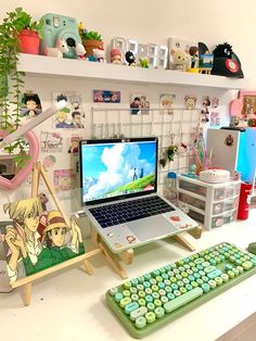 a laptop computer sitting on top of a desk