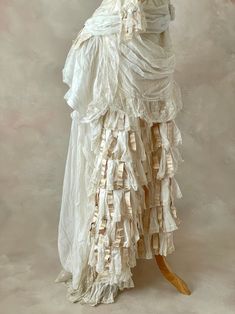 Antique Victorian Dress, 1880s Wedding Dress, Victorian Bustle Back Gown, EX Condition, S, XS - Etsy Regency Victorian Dress With Ruffles In Cream, White Victorian Marie Antoinette Dress With Ruffles, Bohemian Victorian Dress With Ruffles For Wedding, Vintage Wedding Dress With Ruffled Skirt, Victorian Dress With Ruffles For Vintage Events, Victorian Ruffle Dress For Vintage Events, Victorian Doll Costume, Victorian Fashion Aesthetic, Victorian Bustle Dress