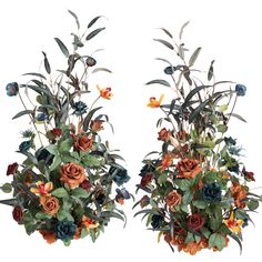 two vases filled with different types of flowers