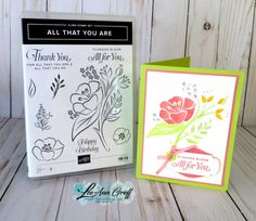 two cards with flowers on them, one has a thank you card and the other has an envelope