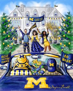 the michigan wolverines car is decorated with decorations and cheerleaders for their team's football game