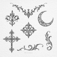 ornate design elements in black and white