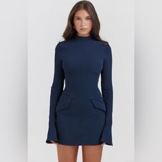 Navy Long Sleeve, Designer Style Dress. Brand New, Never Worn. Navy Blue Dress Long Sleeve, Navy Blue Dress Long, Blue Dress Long Sleeve, Navy Long Sleeve Dress, Airline Stewardess, Long Sleeve Navy Dress, Long Sleeve Mini, Navy Blue Dresses, Business Outfits