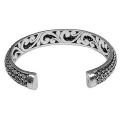 Hand Crafted Sterling Silver Cuff Bracelet from Indonesia - Woven Chains | NOVICA