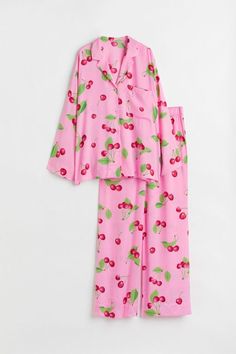 Pink Pjs, Satin Pyjamas, Pajama Pattern, Hem Pants, Pink Pajamas, Long Sleeve And Shorts