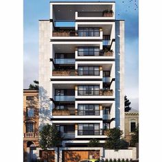 an apartment building with balconies and plants on the balconys is shown in this rendering