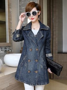 Color: blue; Size: L, XL, 2XL, 3XL, 4XL, 5XL Spring Denim Jacket, Long Denim Jacket, Look Jean, Windbreaker Jacket Women, Denim Trench Coat, Denim Jacket Fashion, Coat For Women, Jean Jacket Women, Casual Outerwear